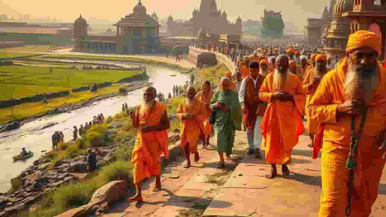 Symbolic picture of devotees circumambulating the religious place