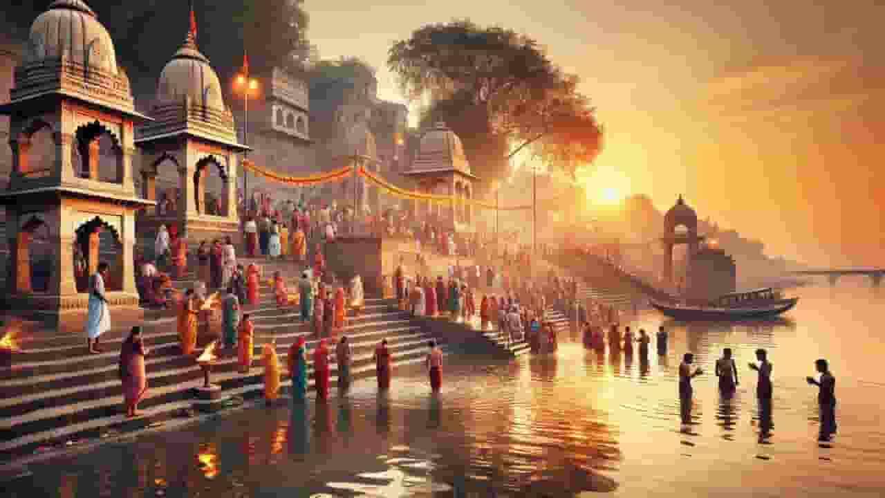 AI Image of people taking dip in ganga