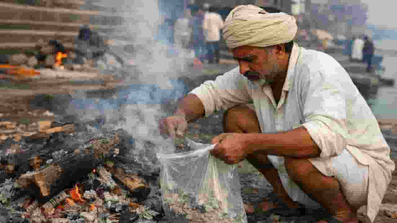 ai generated image of a man collecting ash from pyre
