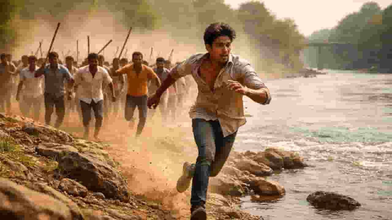 ai generated image of a man being chased by mob