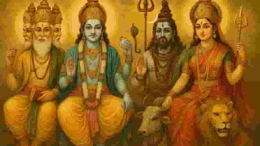 Lord Shiv, Brahama, Vishnu and maa durga representational picture