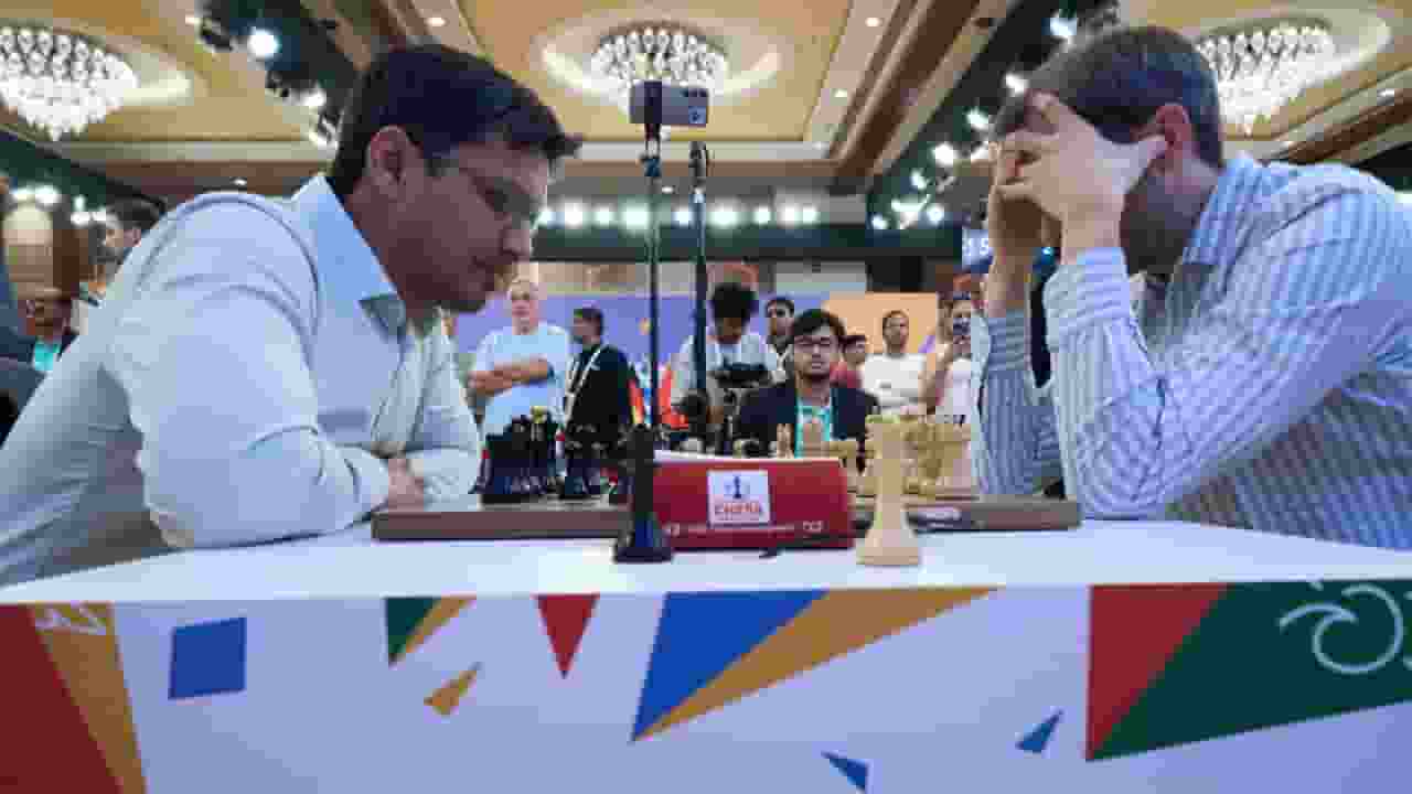 Harikrishana and nils grandalius । Photo Credit: FIDE media